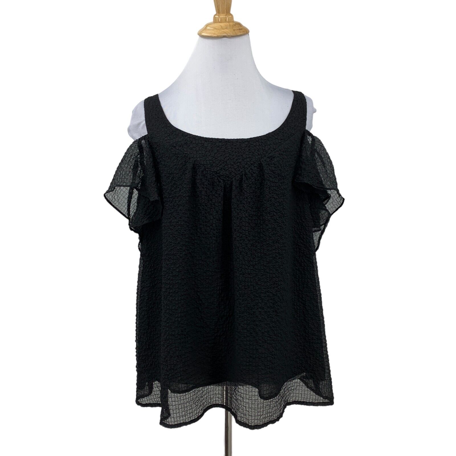 Anthropologie Maeve Nava Blouse Womens 8 Sheer Cold Shoulder Lined Keyhole Back